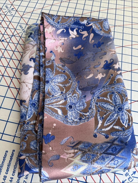 Other - Vintage 90s Satin Fabric 5 Yards Drapey Ornate Floral Medallion Blue Mauve